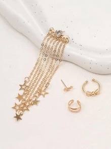 星形裝飾耳環和球裝飾耳夾 - 金黃色 - 查看 6