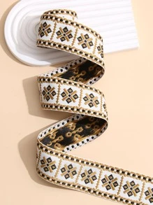 1 Rollo Cinta De Jacquard Geométrico De 2m Con Estilo Simple De Fondo Blanco, 4.8cm De Ancho, Ideal Para Decoración De Ropa - Multicolor - Ver 1