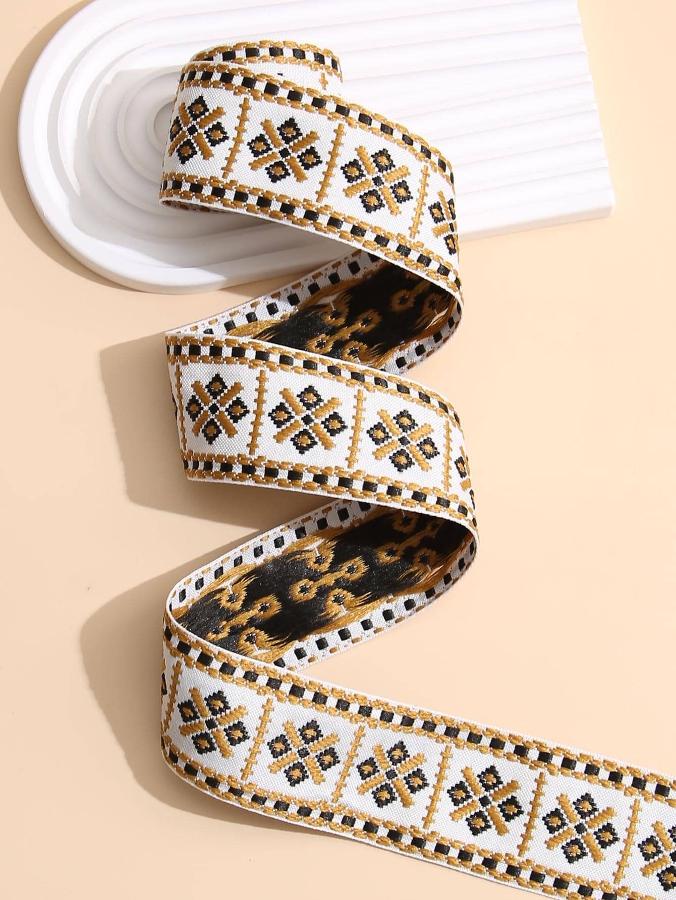 1 Rollo Cinta De Jacquard Geométrico De 2m Con Estilo Simple De Fondo Blanco, 4.8cm De Ancho, Ideal Para Decoración De Ropa - Multicolor - Ver 1