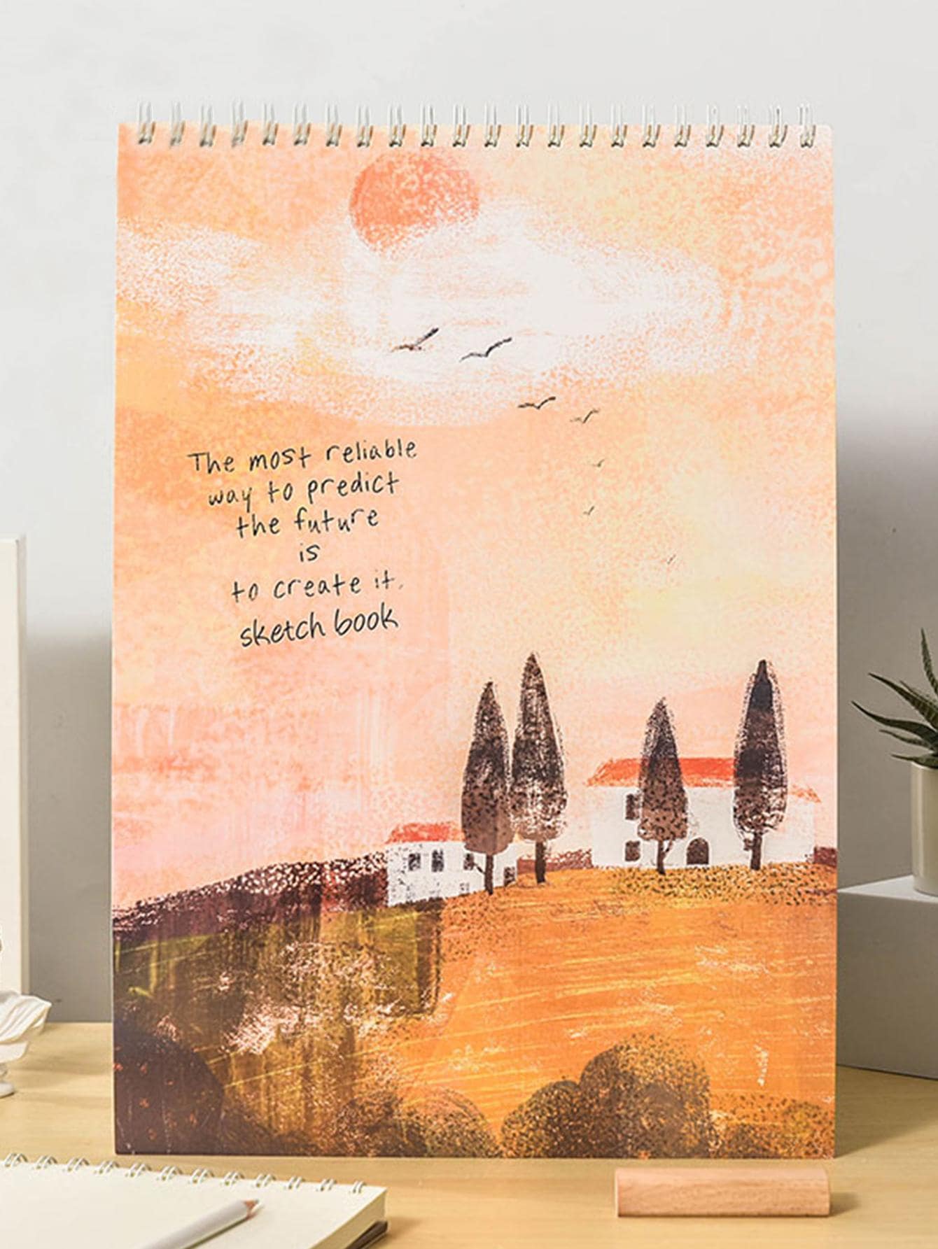 1入組景觀圖案現代多功能素描本適用於學生 - 米色 - 查看 1