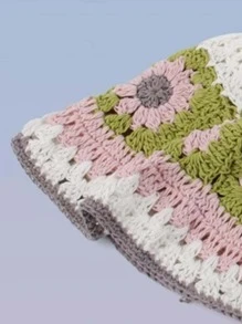 Floral Crochet Bucket Hat - Pink - View 6