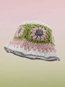 Floral Crochet Bucket Hat - Pink - View 3