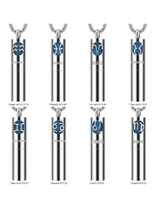 Twelve Constellations Aromatherapy Essential Oil Pendant Lockets Perfume Storage Diffuser Necklace Stainless Steel Jewelry - Silver - View 8