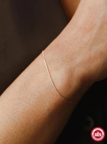 1 chiếc vòng tay chuỗi hạt bạc 925, trang sức mạ vàng 18K cổ điển, quà tặng dành cho phụ nữ. - Vàng - Xem 7