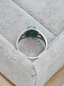 1pc Vintage Turquoise Sterling Silver Ring For Women For Spring Summer Decoration - Silver - View 5