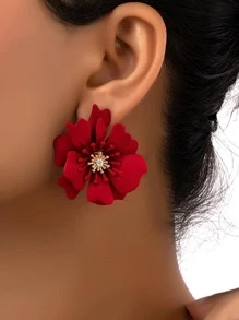 Aretes de flores decorativos como regalo para el Día de San Valentín, Mamá, Madre, Día de la Madre - Rojo - Ver 1