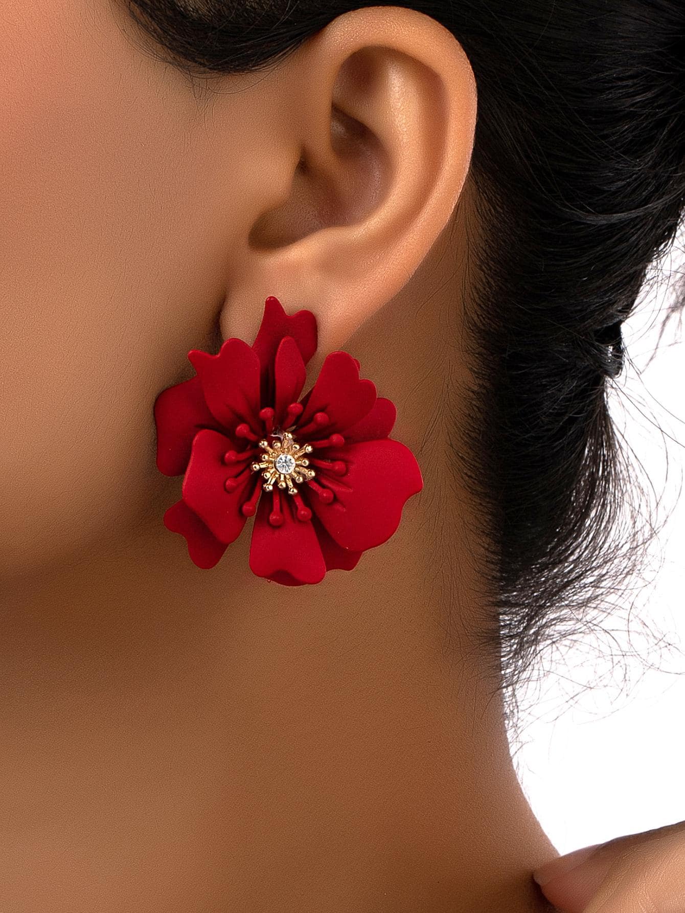 Aretes de flores decorativos como regalo para el Día de San Valentín, Mamá, Madre, Día de la Madre - Rojo - Ver 1