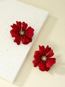 Aretes de flores decorativos como regalo para el Día de San Valentín, Mamá, Madre, Día de la Madre - Rojo - Ver 3