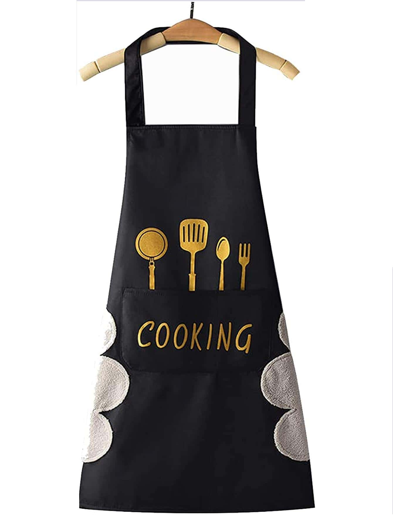 1 bộ đồ ăn & tạp dề chống nước họa tiết chữ cái - màu đen - Xem 1