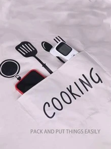 1 bộ đồ ăn & tạp dề chống nước họa tiết chữ cái - màu đen - Xem 4