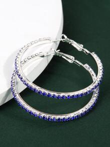 水鑽裝飾圓耳環 - 寶藍色 - 查看 4