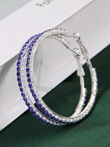 水鑽裝飾圓耳環 - 寶藍色 - 查看 2