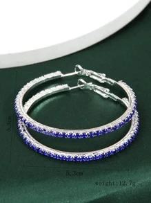 水鑽裝飾圓耳環 - 寶藍色 - 查看 5