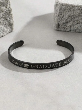 男士1入組時尚不銹鋼字母細節開口手鐲適合女士適用於畢業禮物,適用於首飾類禮品和派對