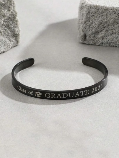 Men's 1pc Fashionable Stainless Steel Letter Detail Cuff Bangle For Women For Graduation Gift, For Jewelry Gift And Party