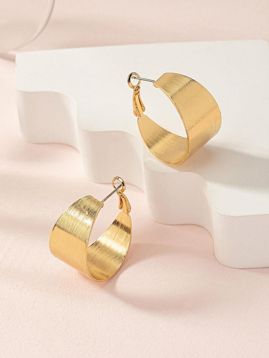 紋理質感裝飾圓耳環 - 金黃色 - 查看 1