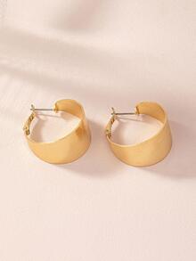 紋理質感裝飾圓耳環 - 金黃色 - 查看 2