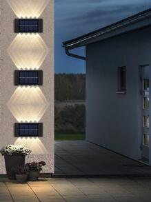 Bộ 2 đèn tường năng lượng mặt trời ABS, đèn tường năng lượng mặt trời chống nước màu vàng hiện đại dùng ngoài trời, đèn chiếu sáng ngoài trời cho lối đi, sân, hiên - Màu vàng - Xem 3