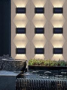 Bộ 2 đèn tường năng lượng mặt trời ABS, đèn tường năng lượng mặt trời chống nước màu vàng hiện đại dùng ngoài trời, đèn chiếu sáng ngoài trời cho lối đi, sân, hiên - Màu vàng - Xem 5