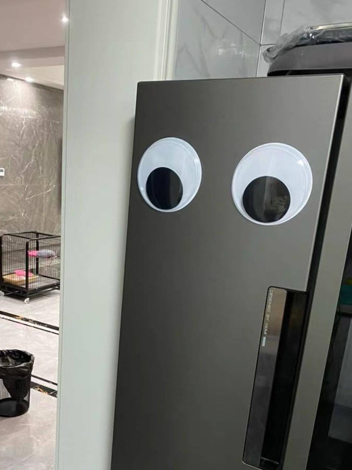 2 miếng dán tủ lạnh ABS, miếng dán tủ lạnh họa tiết mắt dễ thương cho gia đình - Đen và trắng - Xem 1