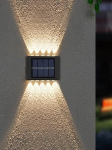 Bộ 2 đèn tường năng lượng mặt trời ABS, đèn tường năng lượng mặt trời chống nước màu vàng hiện đại dùng ngoài trời, đèn chiếu sáng ngoài trời cho lối đi, sân, hiên - Màu vàng - Xem 7