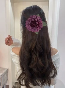 1pc Women Flower Decor Boho Hair Clip For Daily Life - Burgundy - View 1