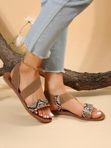Elegant Slingback Sandals For Women, Snakeskin Embossed Flat Sandals - Multicolor - View 2