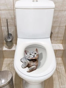 1入組PVC馬桶蓋現代貓樣式馬桶蓋貼花 - 灰色 - 查看 3