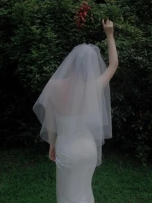 1 件女士纯色浪漫新娘头纱，适合婚礼派对万圣节 - 白色 - 查看 1