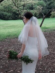 1 件女士纯色浪漫新娘头纱，适合婚礼派对万圣节 - 白色 - 查看 3