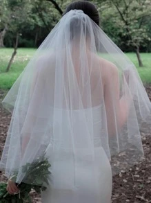 1 件女士纯色浪漫新娘头纱，适合婚礼派对万圣节 - 白色 - 查看 5