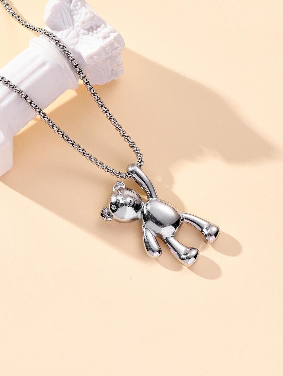Gấu Vòng cổ mặt dây chuyền Thép không gỉ - Bạc - Xem 1