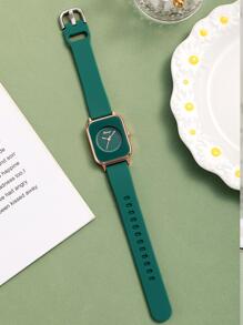 Minimalist Square Pointer Quartz Watch - Green - View 2
