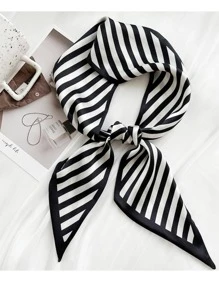 1pc Women Striped Pattern Fashion Skinny Scarf For Daily Life - Black and White - View 1