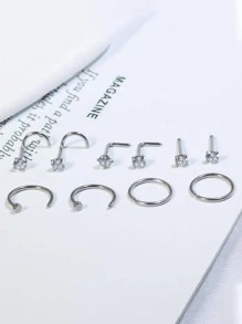 10 cái/bộ Vòng mũi trang trí bằng kim cương giả - Bạc 10 - Xem 2