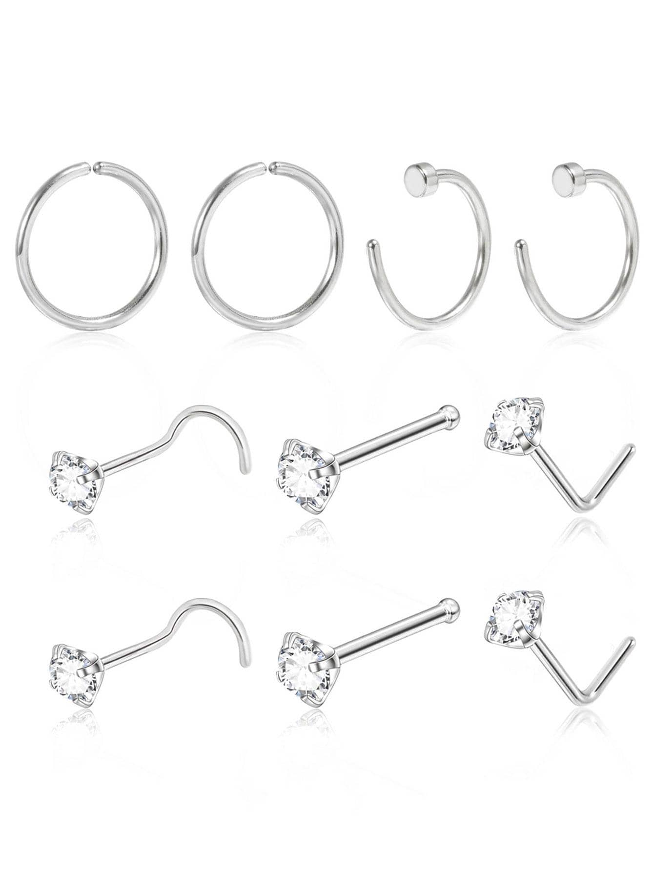 10 cái/bộ Vòng mũi trang trí bằng kim cương giả - Bạc 10 - Xem 1