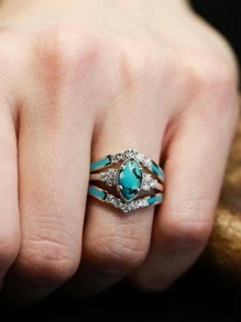 1 Nhẫn Hợp Kim Kẽm Quyến Rũ Đính Đá Cubic Zirconia Trang Trí Cho Nữ Cho Món Quà Kỷ Niệm - Bạc - Xem 4