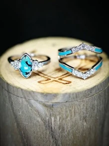 1 Nhẫn Hợp Kim Kẽm Quyến Rũ Đính Đá Cubic Zirconia Trang Trí Cho Nữ Cho Món Quà Kỷ Niệm - Bạc - Xem 2