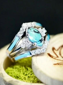 1 Nhẫn Hợp Kim Kẽm Quyến Rũ Đính Đá Cubic Zirconia Trang Trí Cho Nữ Cho Món Quà Kỷ Niệm - Bạc - Xem 1