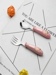 1入組不銹鋼勺子，家用可愛卡通圖案勺子