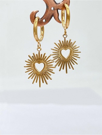 Aretes con detalle de corazón hueco en forma de gota de sol, regalo para el Día de San Valentín, Mamá, Madre, Día de la Madre