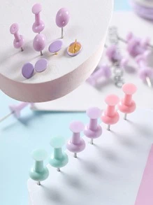 1 Box Softwood Board Push Pins Wall Nails School Drawing Photo Tacks Combination Set, 55x Regular Pin, 10x V-nail, 10x Round Head Nail, For Office Home School Study - Pink - View 1