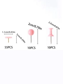 1 Box Softwood Board Push Pins Wall Nails School Drawing Photo Tacks Combination Set, 55x Regular Pin, 10x V-nail, 10x Round Head Nail, For Office Home School Study - Pink - View 2