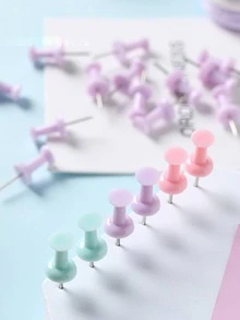 1 Box Softwood Board Push Pins Wall Nails School Drawing Photo Tacks Combination Set, 55x Regular Pin, 10x V-nail, 10x Round Head Nail, For Office Home School Study - Pink - View 5