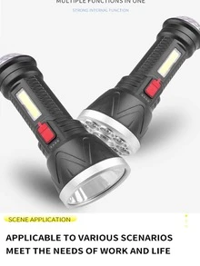 1pc Multifunction Plastic Flashlight, Modern Black Torch For Outdoor - Black - View 2