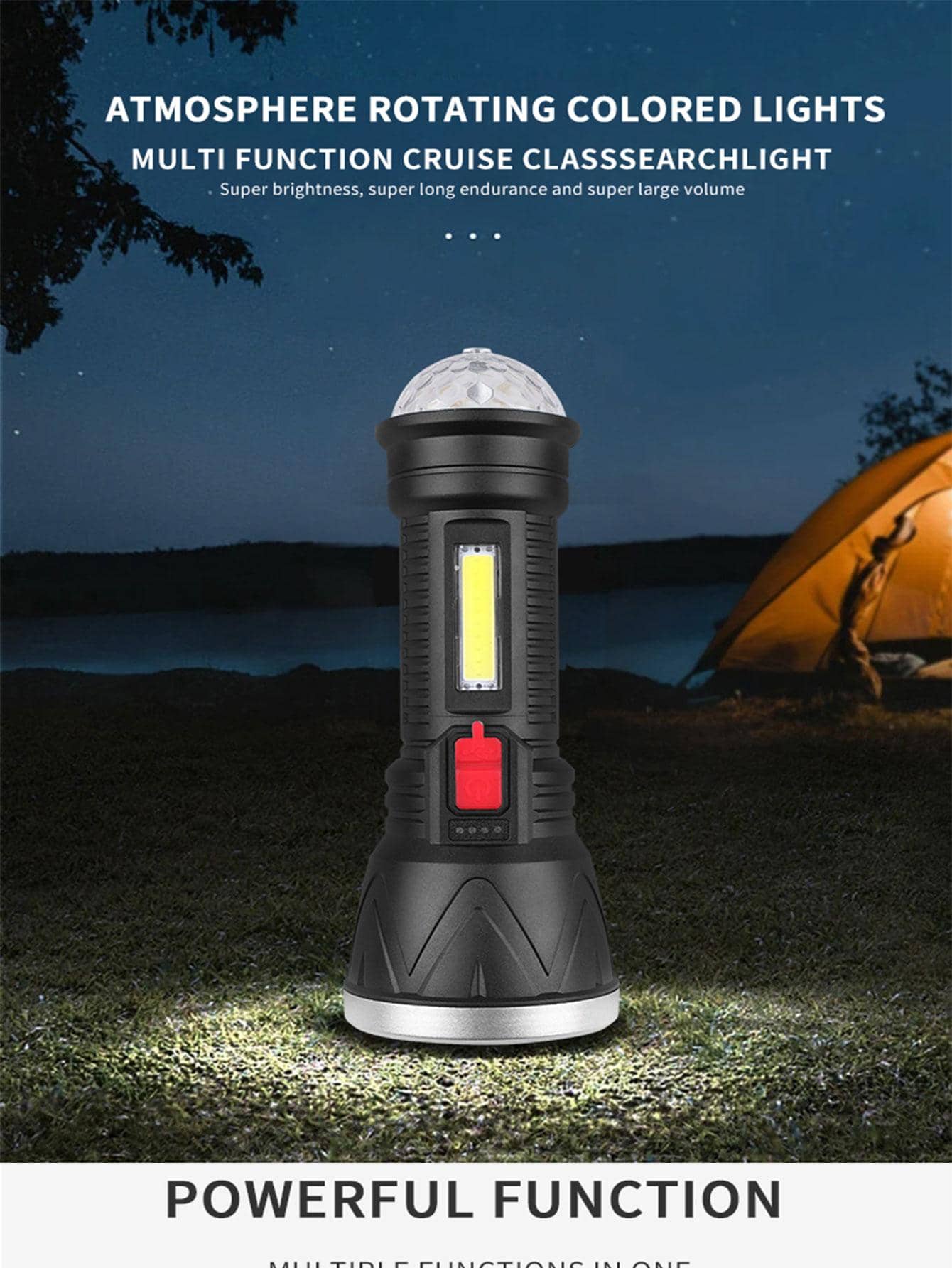 1pc Multifunction Plastic Flashlight, Modern Black Torch For Outdoor - Black - View 1