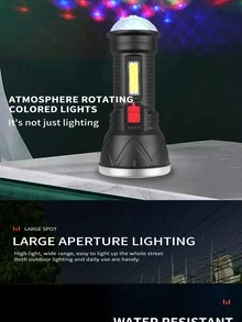 1pc Multifunction Plastic Flashlight, Modern Black Torch For Outdoor - Black - View 3