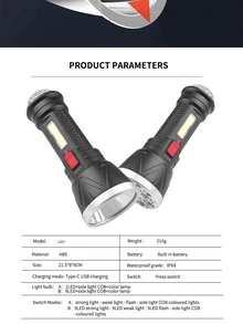 1pc Multifunction Plastic Flashlight, Modern Black Torch For Outdoor - Black - View 10