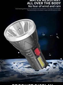 1pc Multifunction Plastic Flashlight, Modern Black Torch For Outdoor - Black - View 4