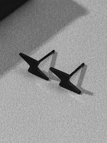 男士閃電裝飾耳釘適合日常裝飾打造時尚外觀 - 黑色 - 查看 1